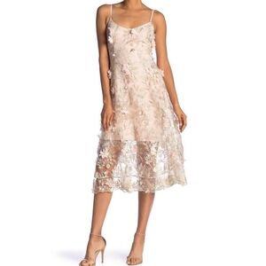 Dress the population pink and tan lace appliqué dress size large